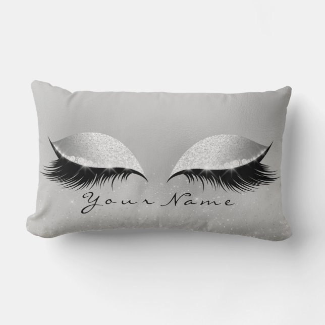Silver Name Princess Beauty Lashes Glitter Makeup Lumbar Pillow (Front)
