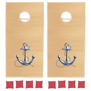 Silver Nautical Anchor Rustic Wood Cornhole Set