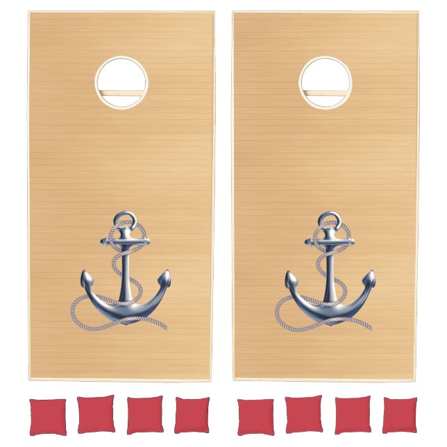 Silver Nautical Anchor Rustic Wood Cornhole Set (Set)