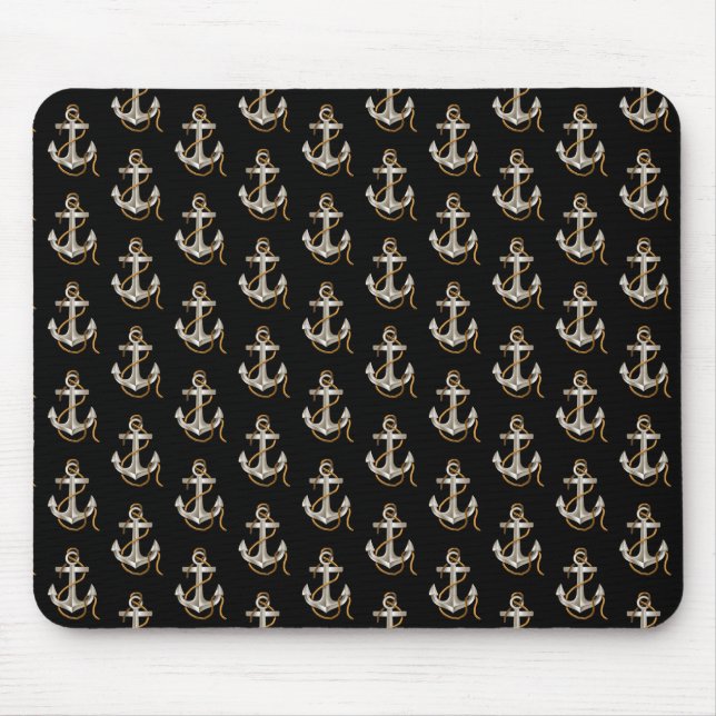 silver nautical anchor with rope mouse pad (Front)