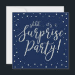 Silver & Navy | 50th Surprise Birthday Party Invitation<br><div class="desc">Celebrate your special day with this silver & navy modern surprise birthday party invitation template. This design features chic gold textured calligraphy and confetti background. You can customize the text to any birthday or events. (21st,  30th,  40th,  50th,  60th,  70th,  80th,  90th,  100th)</div>