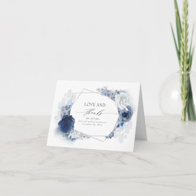 Silver Navy and Dusty Blue Wedding Thank You (Front)