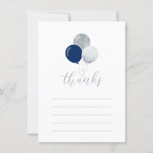 Silver & Navy Balloons Party Thank You Note Card