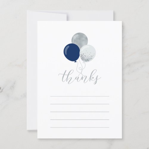 Silver  Navy Balloons  Party Thank You Note Card