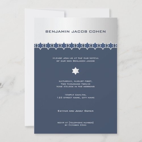 Silver &amp; Navy - Bar Mitzvah Invitation