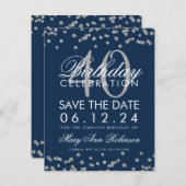 Silver Navy Blue 40th Birthday Save Date Confetti Save The Date (Front/Back)