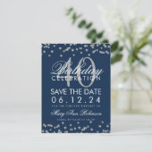 Silver Navy Blue 40th Birthday Save Date Confetti Save The Date (Standing Front)