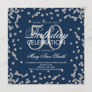 Silver Navy Blue 50th Birthday Glitter Confetti Invitation