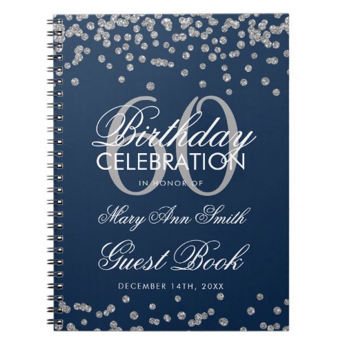 Silver Navy Blue 60th Birthday Guest Book Confetti