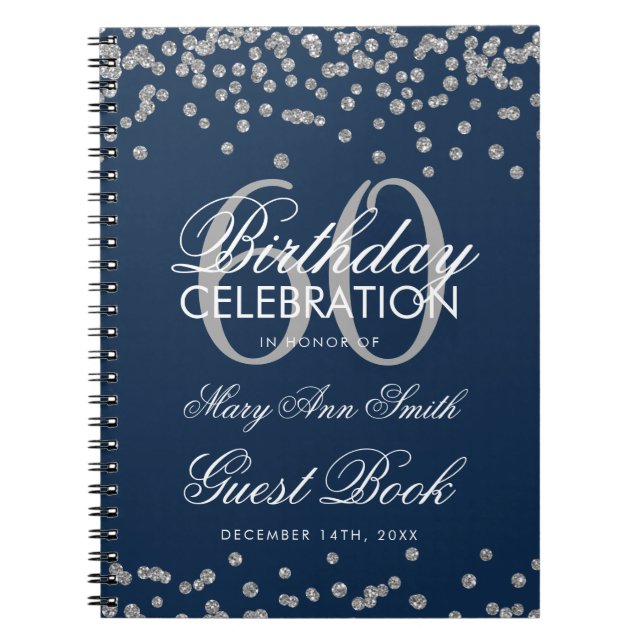 Silver Navy Blue 60th Birthday Guest Book Confetti (Front)