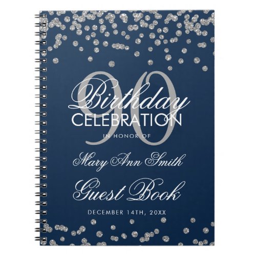 Silver Navy Blue 90th Birthday Guest Book Confetti