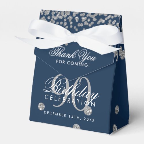 Silver Navy Blue 90th Birthday Thank You Confetti Favor Boxes