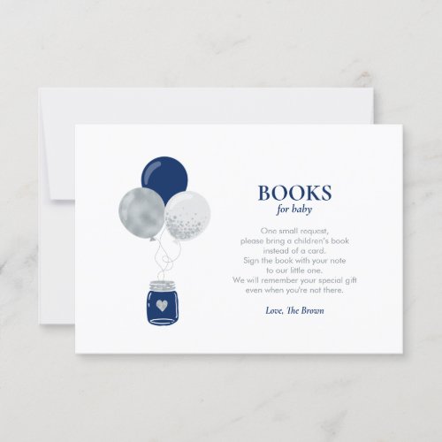 Silver Navy Blue Books for Baby Book Request Card