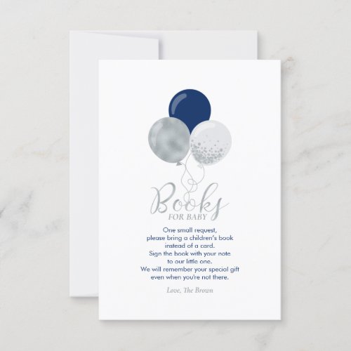 Silver Navy Blue Books for Baby Book Request Card