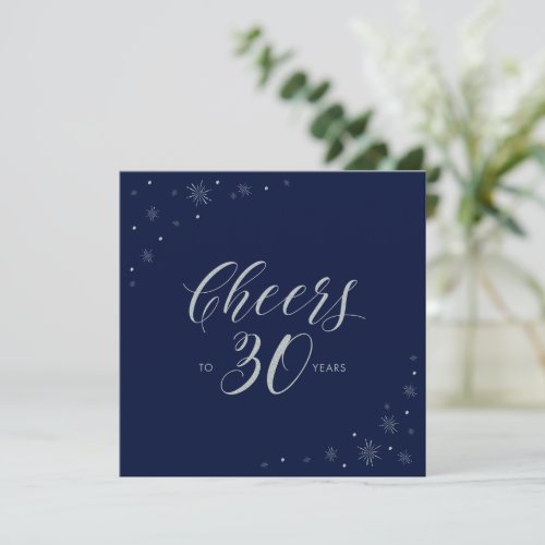 Silver Navy Blue Cheers 30th Birthday Party Square Invitation