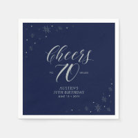 Silver & Navy Blue Cheers 70th Birthday Party