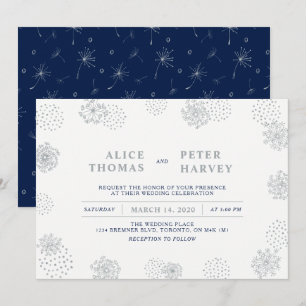 Silver & Navy Blue Chic Modern Wedding Ceremony Invitation