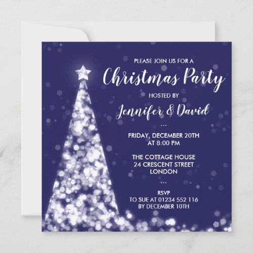 Silver  Navy Blue Christmas Holiday Party Invitation