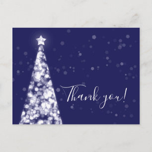 Silver Navy Blue Christmas Wedding Thank You Note Postcard