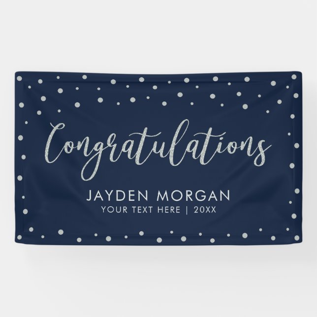 Silver & Navy Blue | Congratulations Party Event Banner (Horizontal)