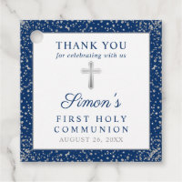 Silver Navy Blue First Holy Communion Thank You
