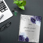 Silver navy blue florals elegant glamorous 2023 planner<br><div class="desc">Faux silver looking background decorated with navy blue and light blue florals,  flowers,  and faux silver glitter,  sparkles. Personalize and a year,  name and a title/text</div>