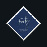 Silver & Navy Blue Forty 40th Birthday Party Napkins<br><div class="desc">This custom paper napkin will add stylish detail to your 40th birthday celebration. This design features chic silver lettering "Forty" on a navy blue. Matching invitations and party supplies are available in my shop BaraBomDesign.</div>