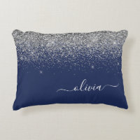 Silver Navy Blue Girly Glitter Sparkle Monogram