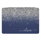 Silver Navy Blue Girly Glitter Sparkle Monogram iPad Pro Cover Silver Navy Blue Girly Glitter Sparkle Monogram iPad Pro Cover