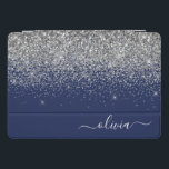 Silver Navy Blue Girly Glitter Sparkle Monogram iPad Pro Cover<br><div class="desc">Silver and Navy Blue Faux Foil Metallic Sparkle Glitter Script Monogram Name Laptop Case. This makes the perfect sweet 16 birthday,  wedding,  bridal shower,  anniversary,  baby shower or bachelorette party gift for someone that loves glam luxury and chic styles.</div>