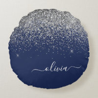 Silver Navy Blue Girly Glitter Sparkle Monogram