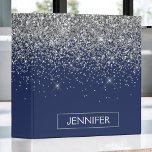 Silver Navy Blue Glitter Girly Monogram Name 3 Ring Binder<br><div class="desc">Silver and Navy Blue Sparkle Glitter Monogram Name Binder. This makes the perfect sweet 16 birthday,  wedding,  bridal shower,  anniversary,  baby shower or bachelorette party gift for someone that loves glam luxury and chic styles.</div>