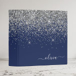 Silver Navy Blue Glitter Girly Monogram Name 3 Ring Binder<br><div class="desc">Silver and Navy Blue Sparkle Glitter Script Monogram Name Binder. This makes the perfect sweet 16 birthday,  wedding,  bridal shower,  anniversary,  baby shower or bachelorette party gift for someone that loves glam luxury and chic styles.</div>