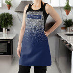 Silver Navy Blue Glitter Girly Monogram Name Apron<br><div class="desc">Silver and Navy Blue Sparkle Glitter Brushed Metal Monogram Name Apron. This makes the perfect sweet 16 birthday,  wedding,  bridal shower,  anniversary,  baby shower or bachelorette party gift for someone that loves glam luxury and chic styles.</div>