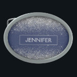 Silver Navy Blue Glitter Girly Monogram Name Belt Buckle<br><div class="desc">Silver and Navy Blue Sparkle Glitter Monogram Name Belt Buckle. This makes the perfect graduation,  sweet 16 16th,  18th,  21st,  30th,  40th,  50th,  60th,  70th,  80th,  90th,  100th birthday,  wedding,  bridal shower,  anniversary,  baby shower or bachelorette party gift for someone that loves glam luxury and chic styles.</div>