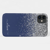 Silver Navy Blue Glitter Girly Monogram Name Case-Mate iPhone Case (Back (Horizontal))