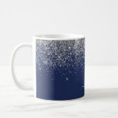 Silver Navy Blue Glitter Girly Monogram Name Coffee Mug (Left)