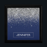 Silver Navy Blue Glitter Girly Monogram Name Gift Box<br><div class="desc">Navy Blue and Silver Sparkle Glitter Monogram Name Jewelry Keepsake Box. This makes the perfect graduation,  birthday,  wedding,  bridal shower,  anniversary,  baby shower or bachelorette party gift for someone that loves glam luxury and chic styles.</div>