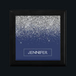 Silver Navy Blue Glitter Girly Monogram Name Gift Box<br><div class="desc">Navy Blue and Silver Sparkle Glitter Monogram Name Jewelry Keepsake Box. This makes the perfect graduation,  birthday,  wedding,  bridal shower,  anniversary,  baby shower or bachelorette party gift for someone that loves glam luxury and chic styles.</div>