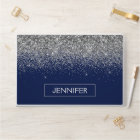 Silver Navy Blue Glitter Girly Monogram Name