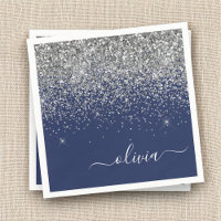 Silver Navy Blue Glitter Girly Monogram Name