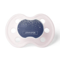 Silver Navy Blue Glitter Girly Monogram Name Pacifier