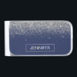 Silver Navy Blue Glitter Girly Monogram Name Silver Finish Money Clip<br><div class="desc">Silver and Navy Blue Sparkle Glitter Brushed Metal Monogram Name Money Clip. This makes the perfect graduation,  sweet 16 birthday,  wedding,  bridal shower,  anniversary,  baby shower or bachelorette party gift for someone that loves glam luxury and chic styles.</div>