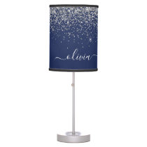 Silver Navy Blue Glitter Girly Monogram Name Table Lamp