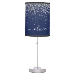 Silver Navy Blue Glitter Girly Monogram Name Table Lamp