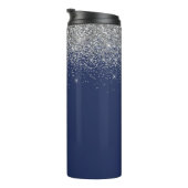 Silver Navy Blue Glitter Girly Monogram Name Thermal Tumbler (Rotated Right)