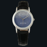 Silver Navy Blue Glitter Girly Monogram Name Watch<br><div class="desc">Navy Blue and Silver Sparkle Glitter Monogram Name Watch. This makes the perfect graduation,  birthday,  wedding,  bridal shower,  anniversary,  baby shower or bachelorette party gift for someone that loves glam luxury and chic styles.</div>
