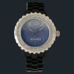 Silver Navy Blue Glitter Girly Monogram Name Watch<br><div class="desc">Navy Blue and Silver Sparkle Glitter Monogram Name Watch. This makes the perfect graduation,  birthday,  wedding,  bridal shower,  anniversary,  baby shower or bachelorette party gift for someone that loves glam luxury and chic styles.</div>
