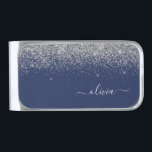 Silver Navy Blue Glitter Metal Monogram Name Silver Finish Money Clip<br><div class="desc">Silver and Navy Blue Sparkle Glitter Brushed Metal Monogram Name Money Clip. This makes the perfect graduation,  sweet 16 birthday,  wedding,  bridal shower,  anniversary,  baby shower or bachelorette party gift for someone that loves glam luxury and chic styles.</div>