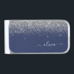 Silver Navy Blue Glitter Metal Monogram Name Silver Finish Money Clip<br><div class="desc">Silver and Navy Blue Sparkle Glitter Brushed Metal Monogram Name Money Clip. This makes the perfect graduation,  sweet 16 birthday,  wedding,  bridal shower,  anniversary,  baby shower or bachelorette party gift for someone that loves glam luxury and chic styles.</div>